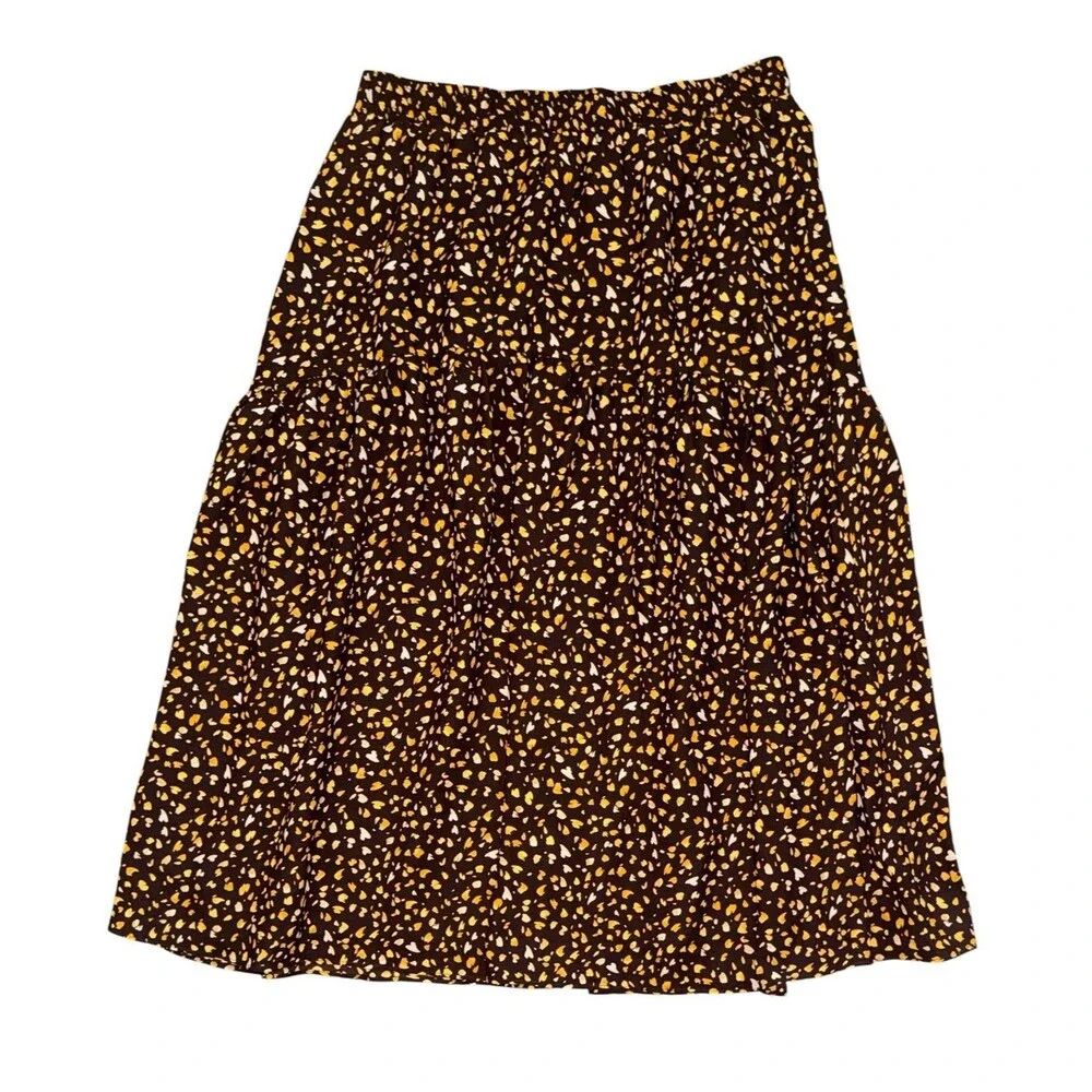 NWT Ann Taylor Brown Yellow Petal Print A Line Midi Long Skirt Women’s Medium M